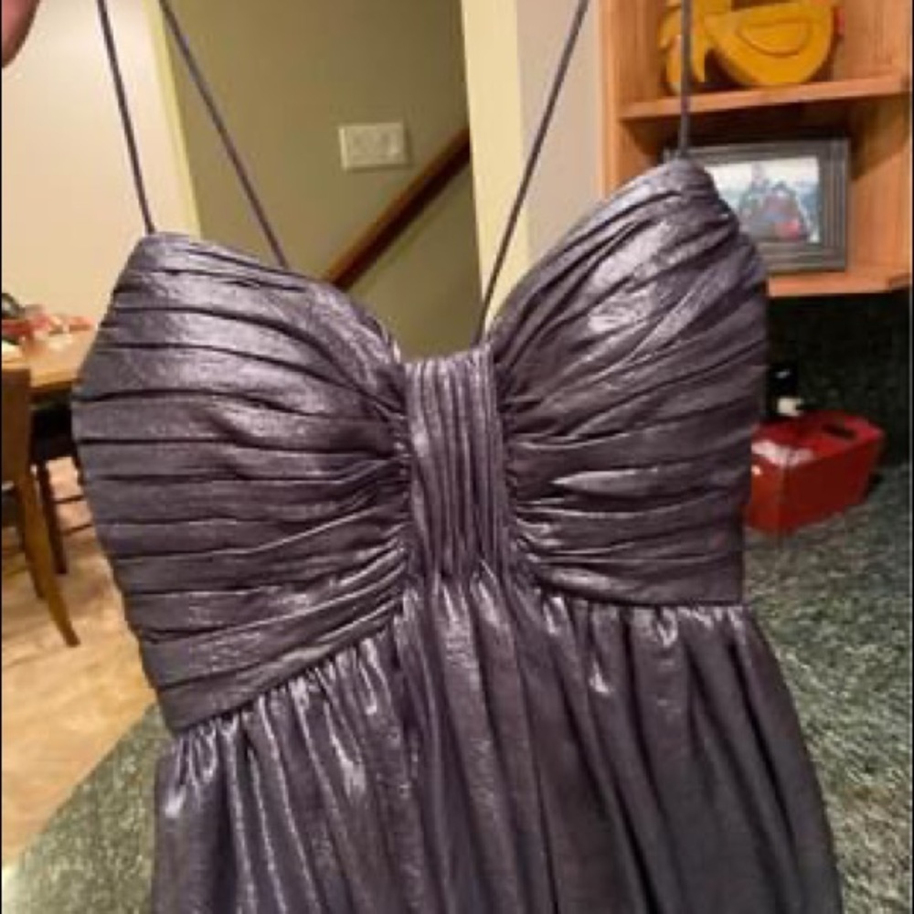 Aqua size 2 gunmetal with navy undertone floor length dress. NWT.